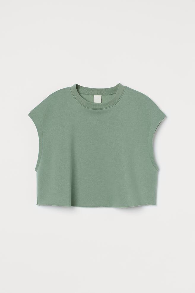 Cropped sweatshirt - Sage green/Light beige - 1