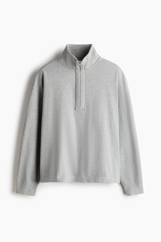 Sweatshirt mit Zipper in Relaxed Fit - Hellgraumeliert/Dunkelbraun - 1