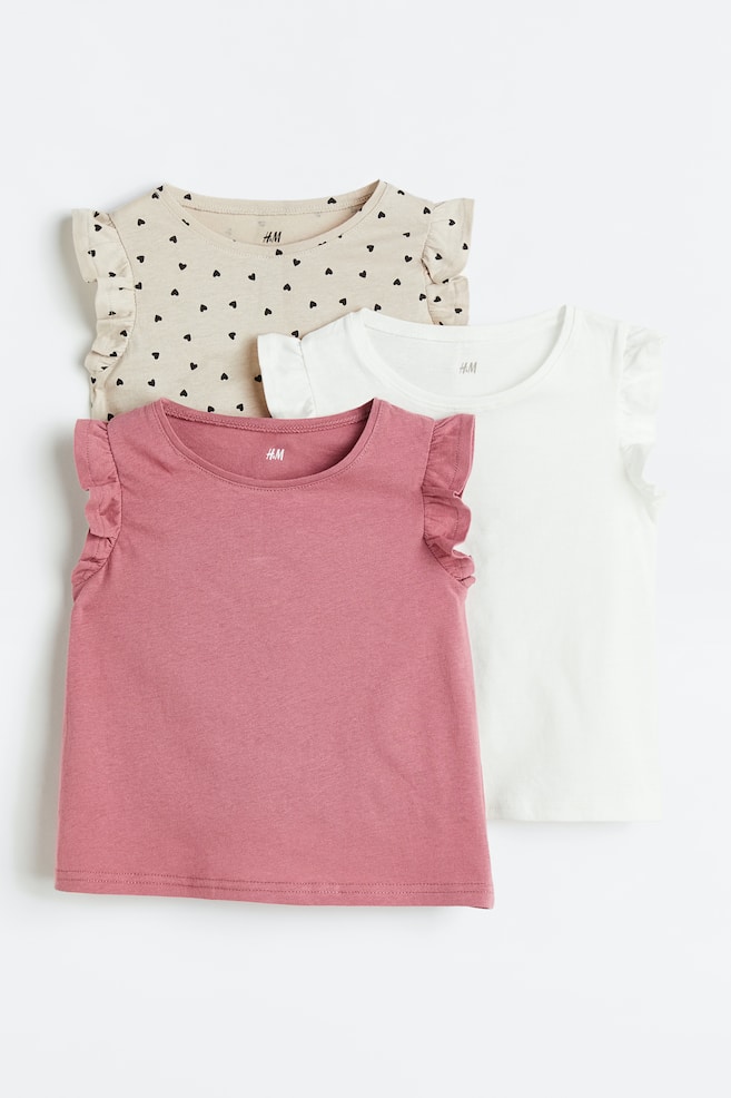 3-pack flutter-sleeved tops - Dusty pink/Light pink/Light orange/Navy blue/Striped - 1