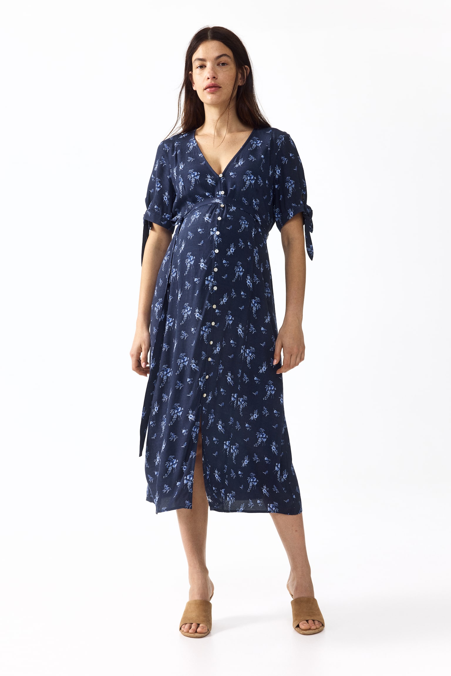 MAMA Tie-belt viscose dress - Dark blue/Floral/Khaki green/Black/Polka dot - 1