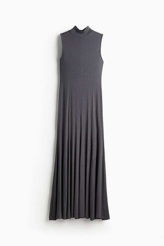 Vestido largo con cuello perkins - Gris oscuro - 1