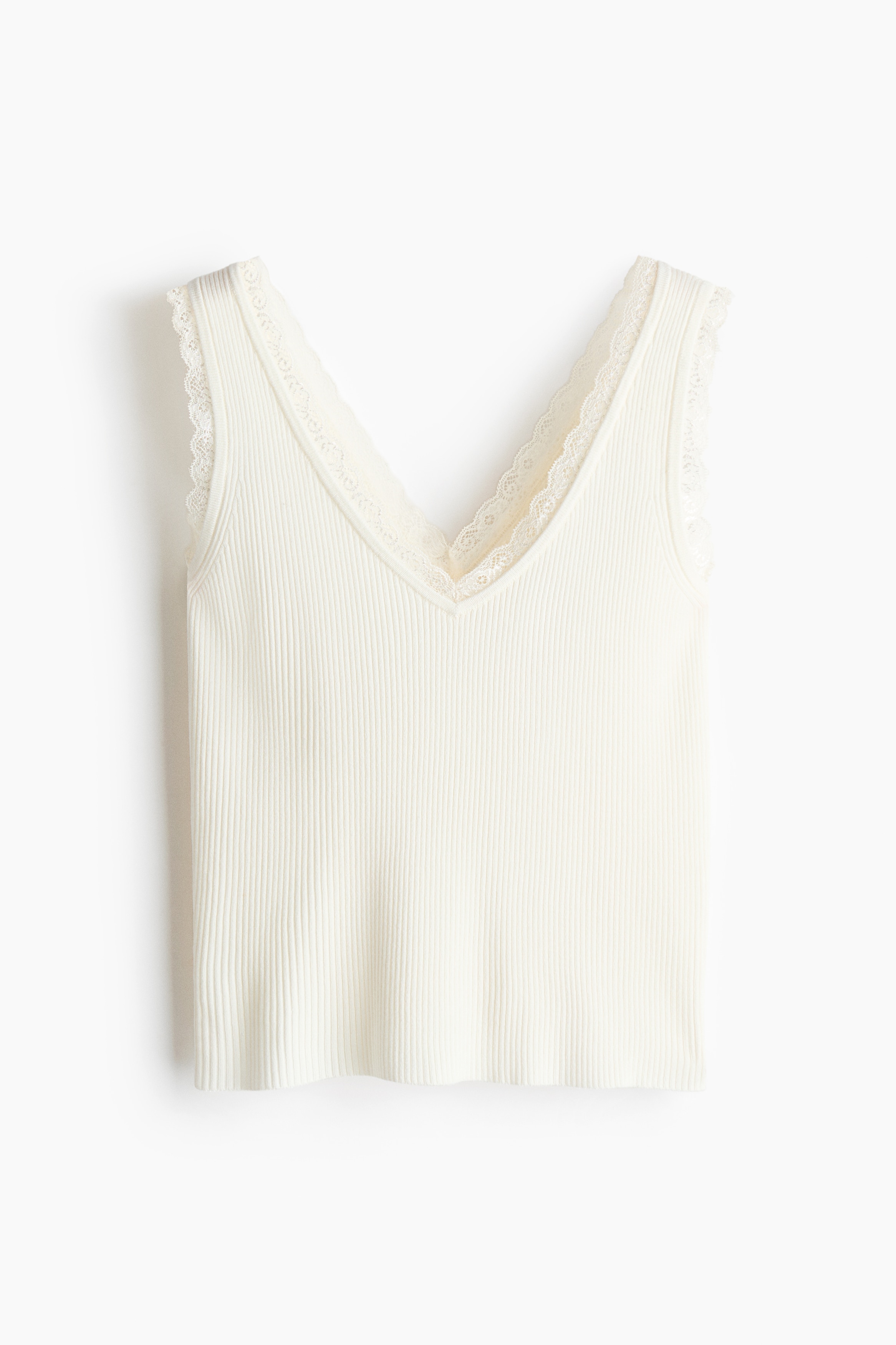 Tanktop met kanten biesjes - Roomwit/Lichtblauw/Dusty lichtpaars