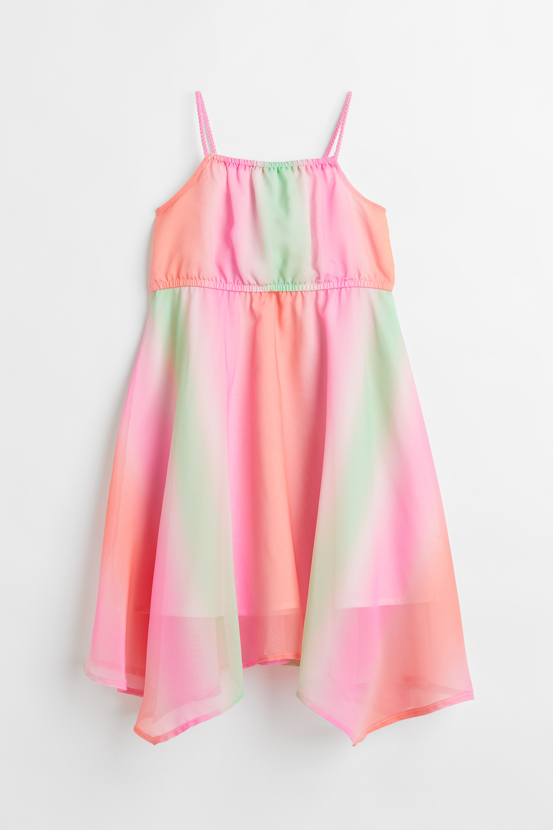 Asymmetric chiffon dress - Square neckline - Sleeveless - Pink/Ombre ...