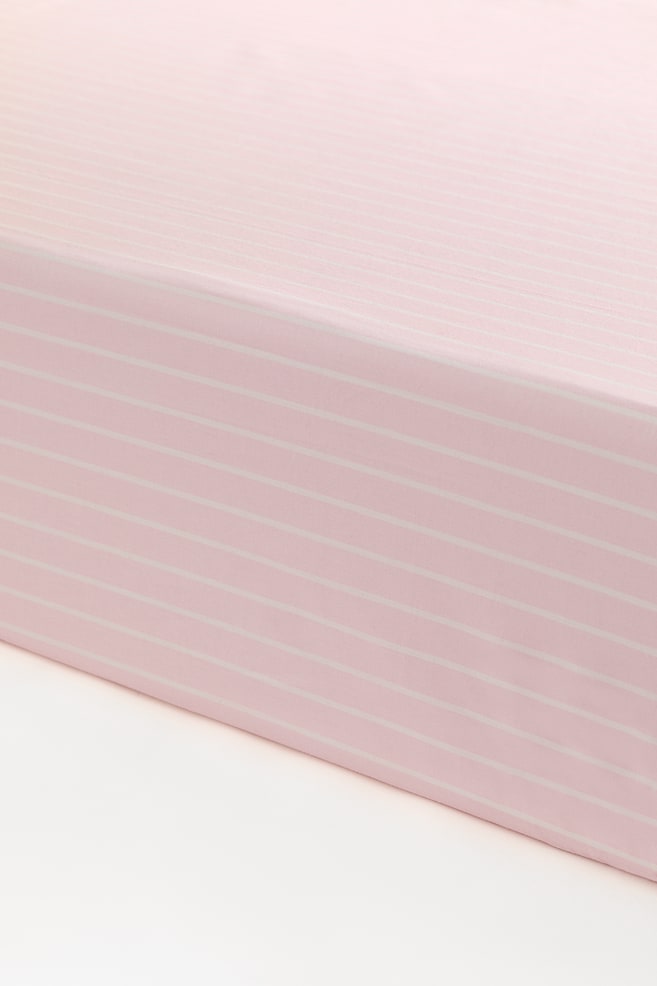 Cotton percale cot fitted sheet - Light pink/Striped - 1