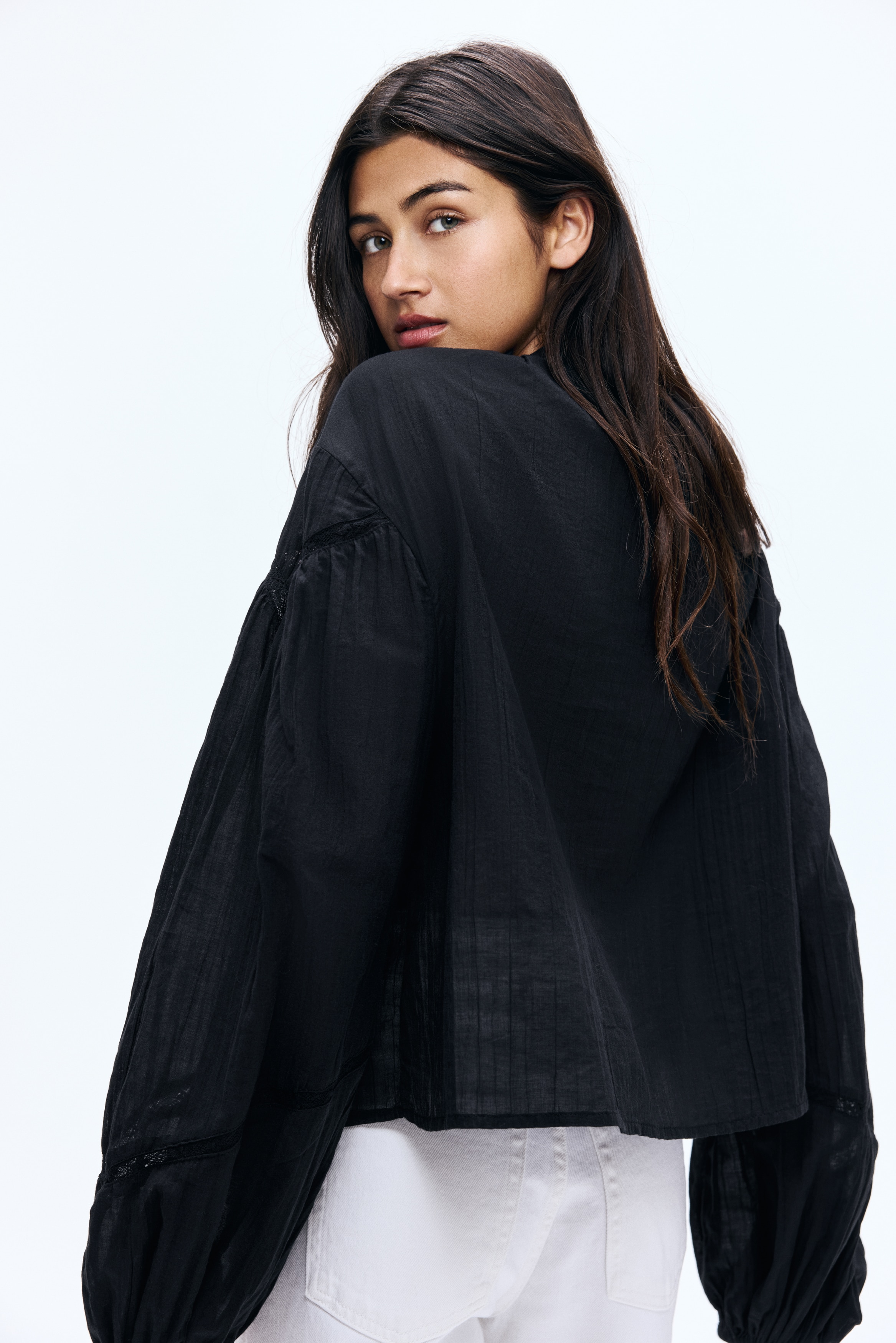 Frill-collared cotton blouse