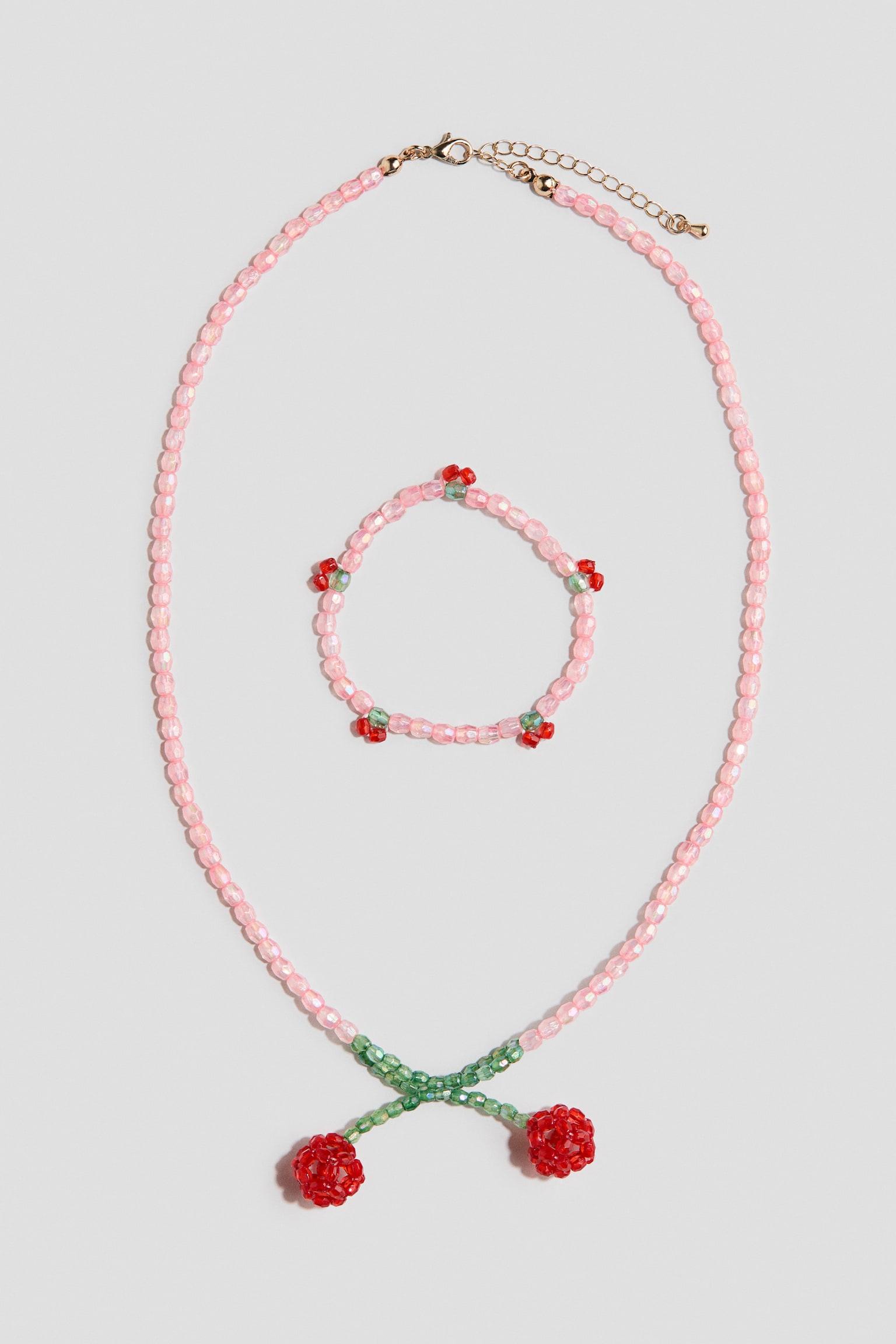 2-piece beaded jewellery set - Light pink/Cherries
