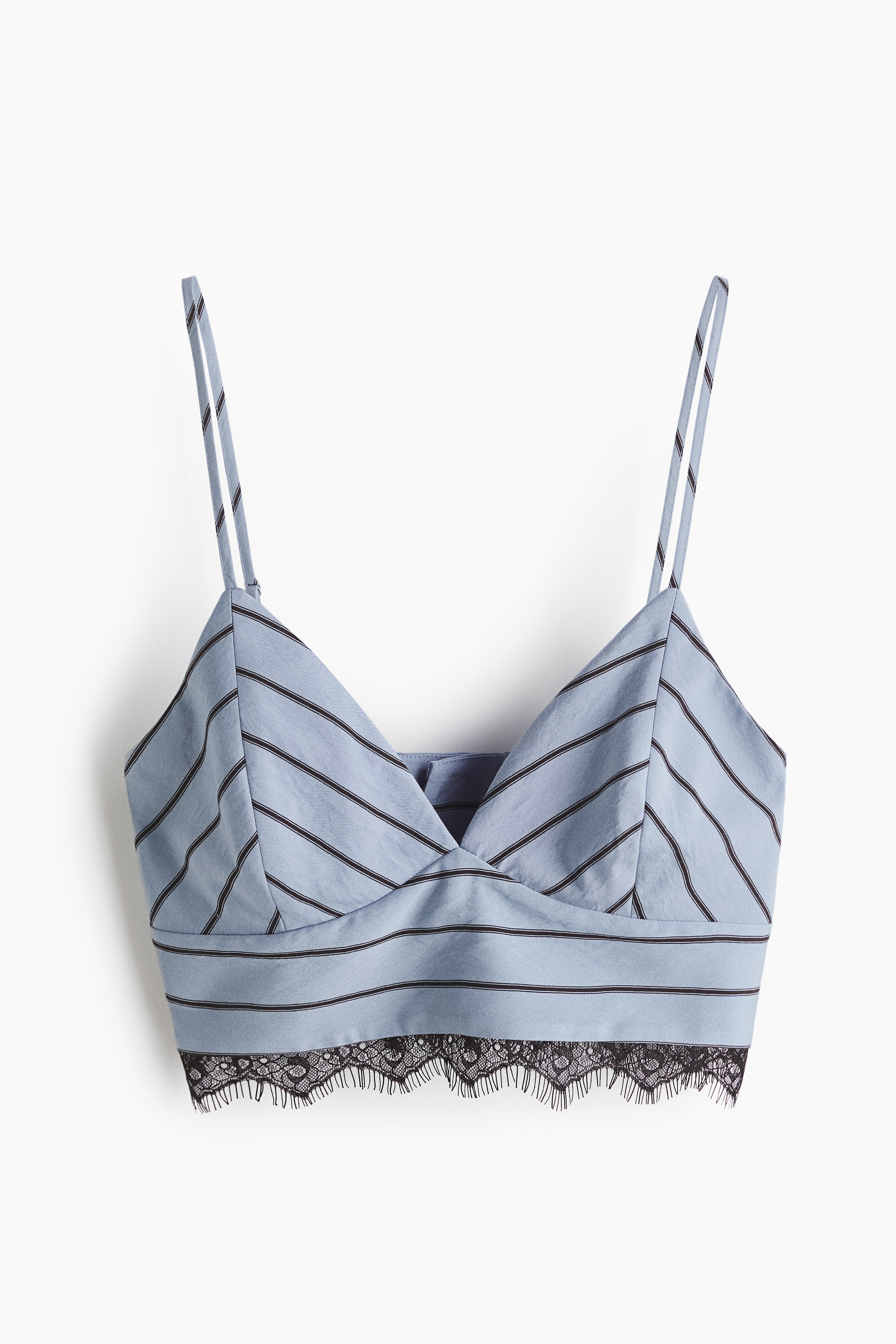 Cropped Top mit Spitze - Helles Mattblau/Gestreift