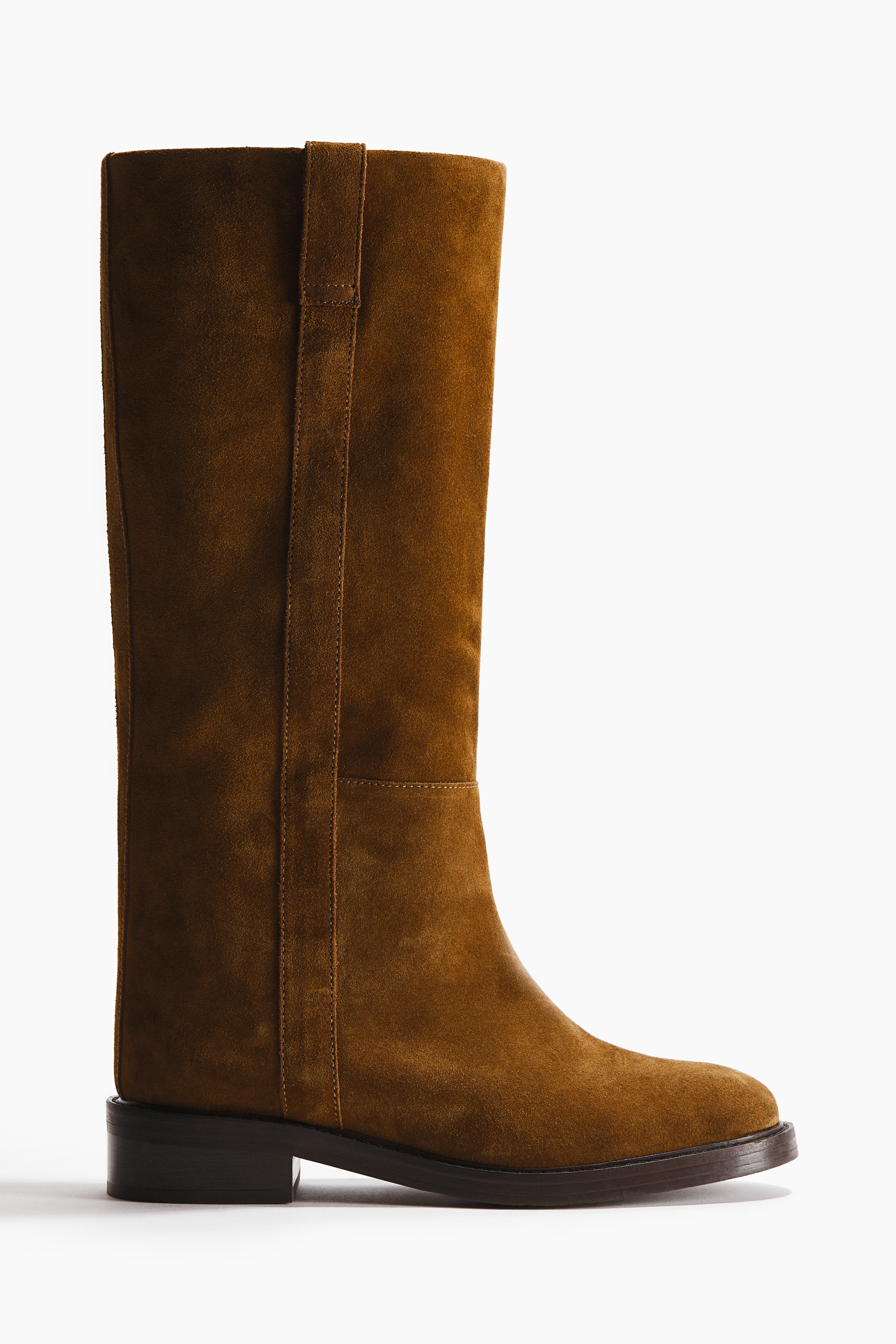 Knee-High Split Suede Boots - Light brown