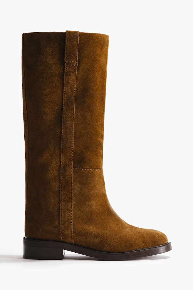 Knee-High Split Suede Boots - Light brown - 1