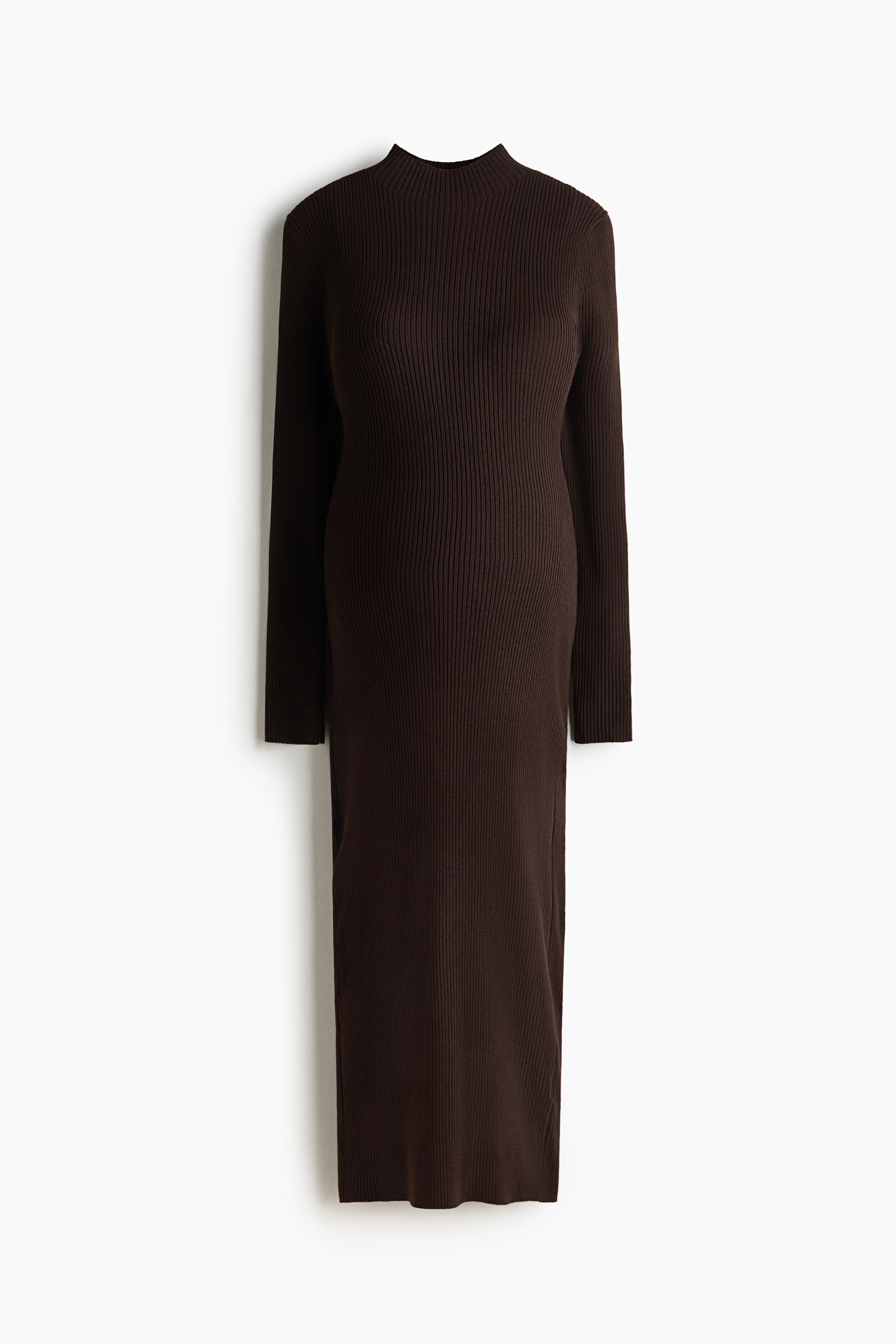 MAMA Rib-Knit Mock Turtleneck Dress - Dark brown