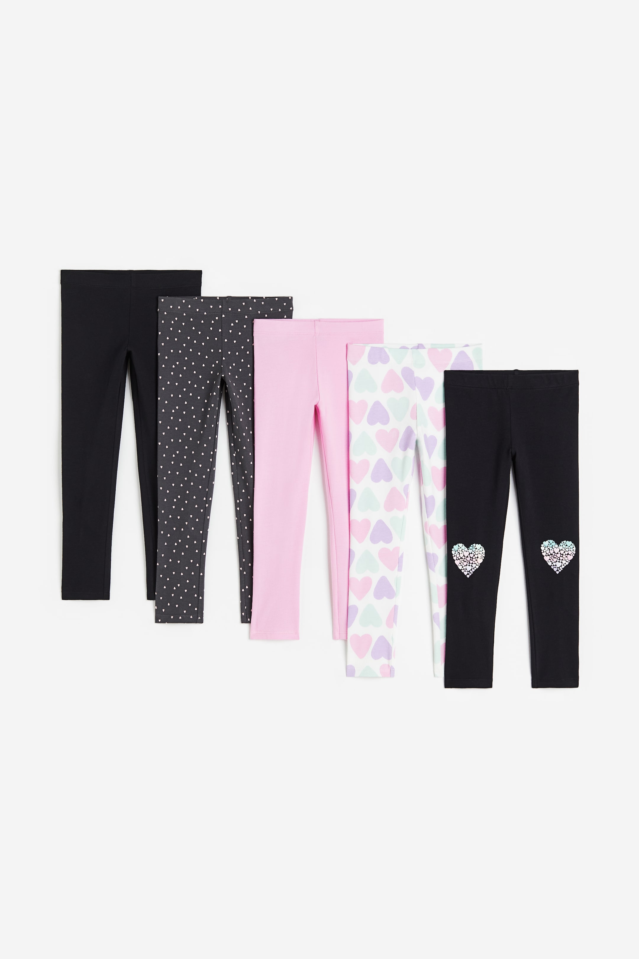 View larger image: 5-pack cotton leggings - Pink/Hearts - Kids | H&M SG 1