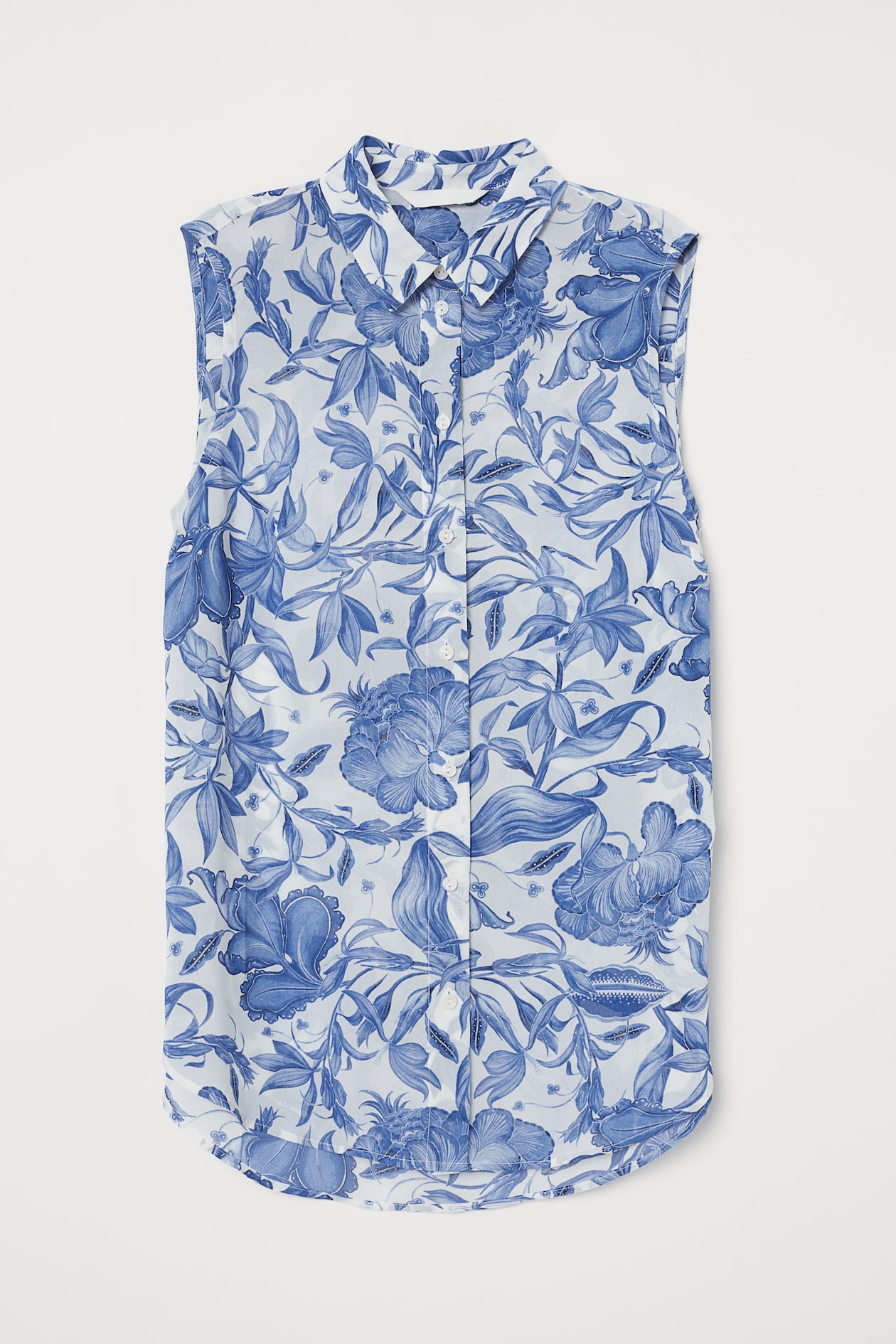 Sleeveless Blouse - Sleeveless - White/blue floral - Ladies | H&M US