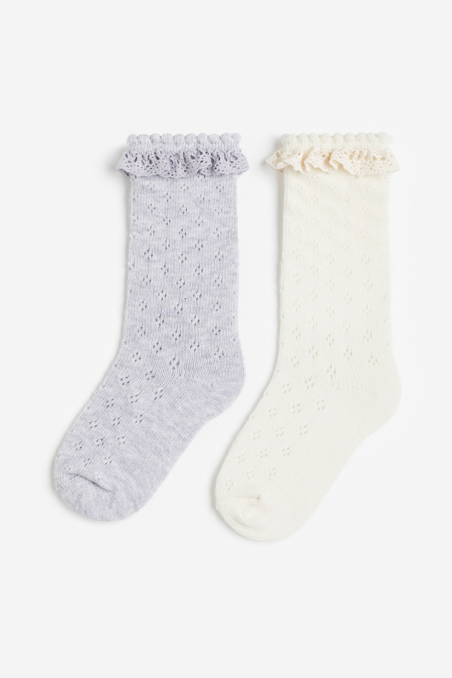 2-pack Knee Socks - Light grey marle/White/Light pink/White - 1