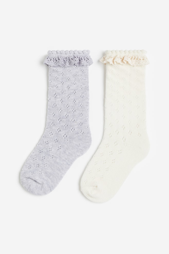 Lot de 2 paires de chaussettes hautes - Gris clair chiné/blanc/Rose clair/blanc - 1