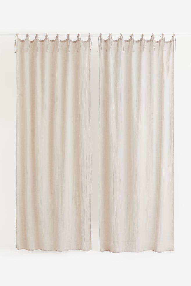 2-pack muslin curtain lengths - Light greige/White/Light khaki green - 3