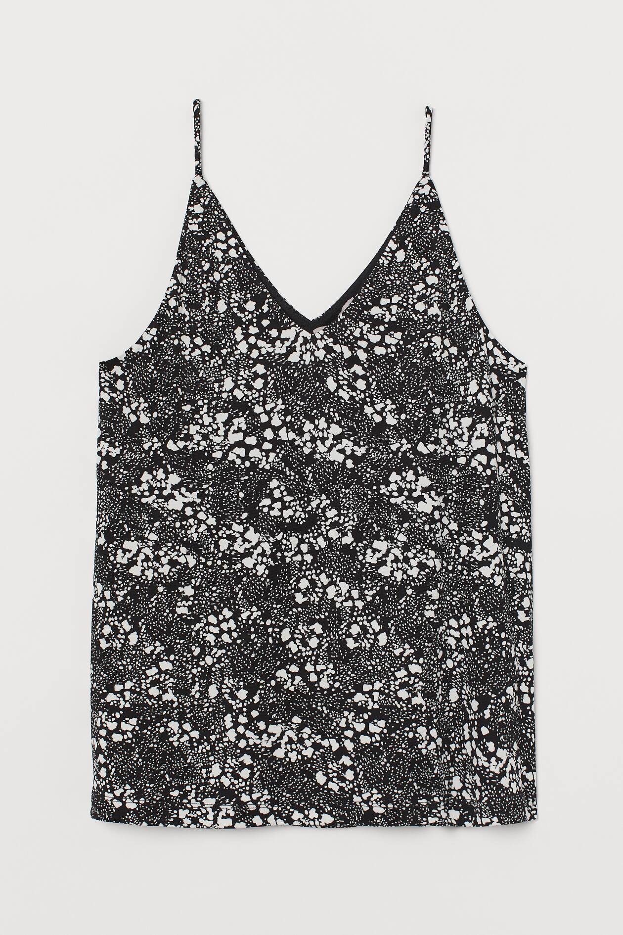 V-neck strappy top - V-neck - Sleeveless - Black/White patterned ...