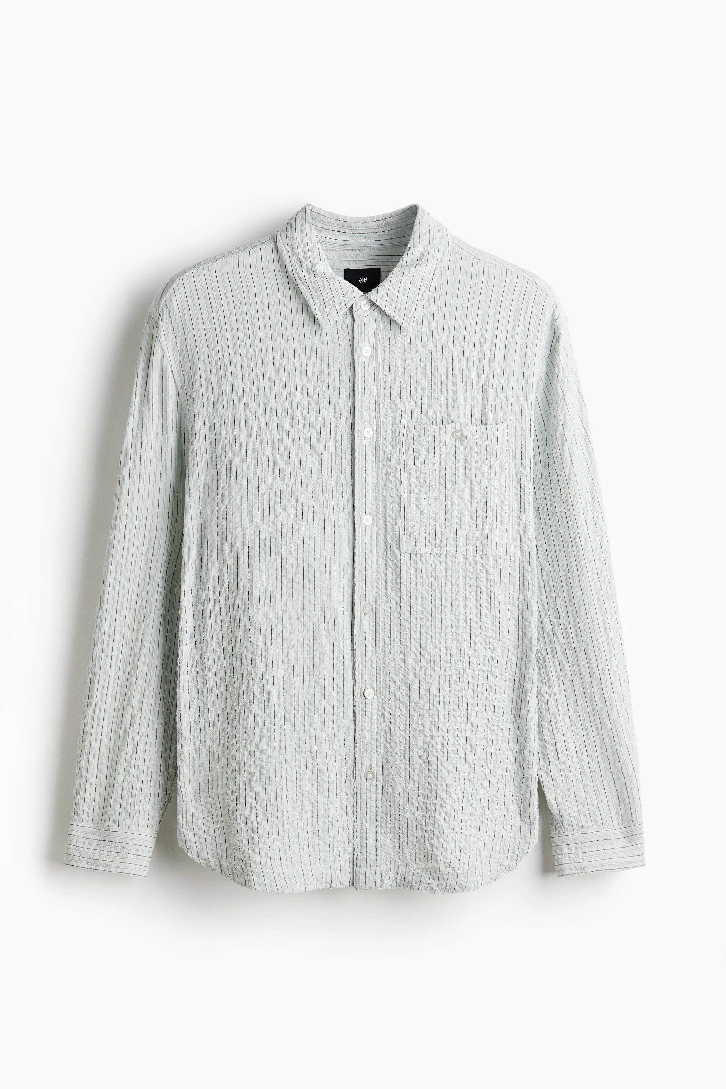 Loose-Fit Crinkled Shirt - Light blue/striped/Black