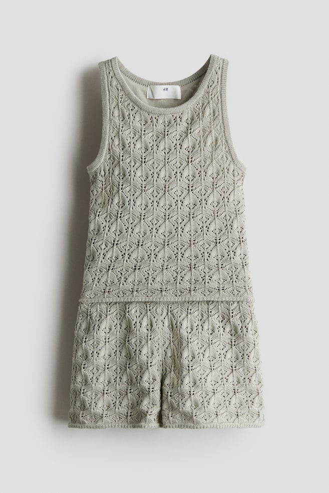 2-piece crochet-look set - Olive green/White - 1