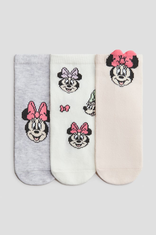 3-pack Motif-detail Socks - Powder pink/Minnie Mouse/Yellow/Winnie the Pooh/Gray/Mickey Mouse/Light pink/Minnie Mouse - 1