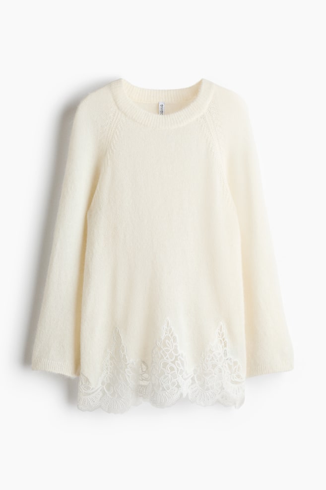 Pullover mit Spitze - Cremefarben - 1