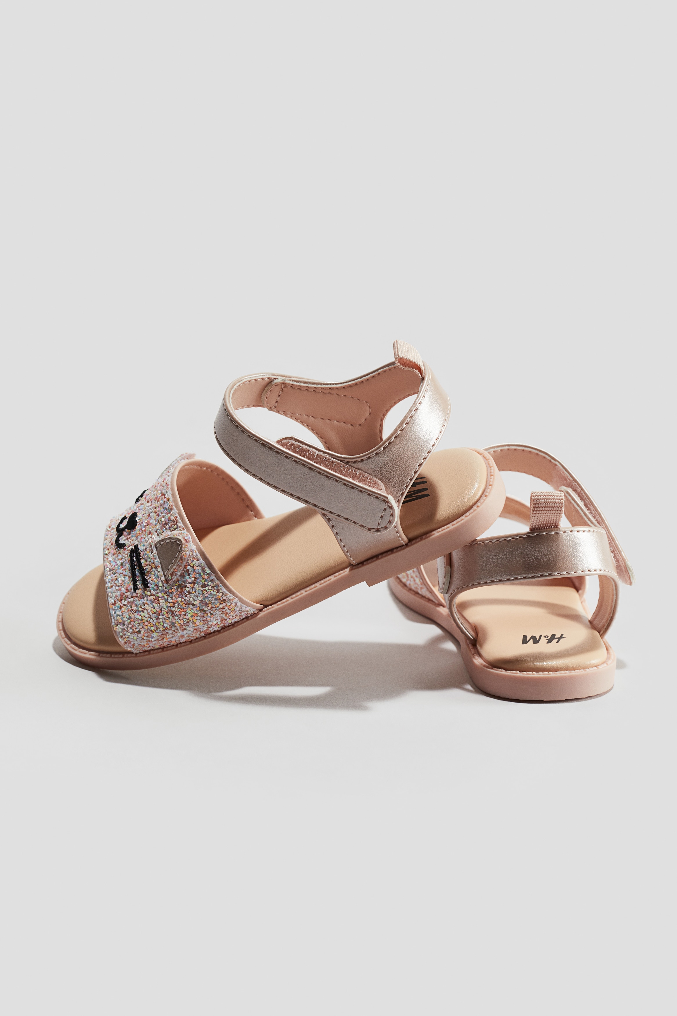 Appliquéd sandals - Powder pink/Glittery - Kids | H\u0026M GB