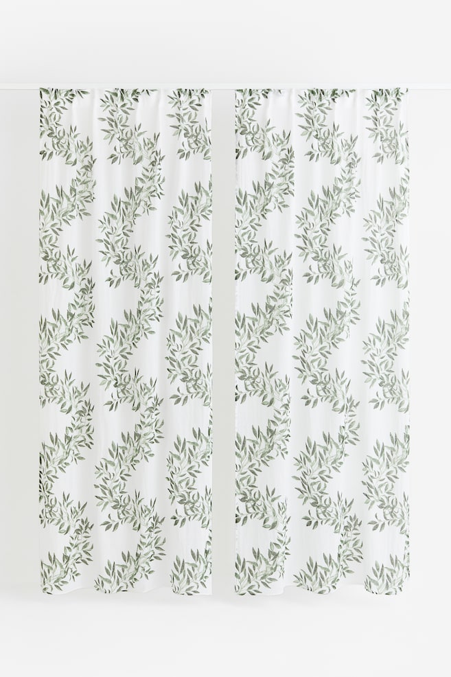 2-pack linen-blend curtain lengths - White/Leaves - 5