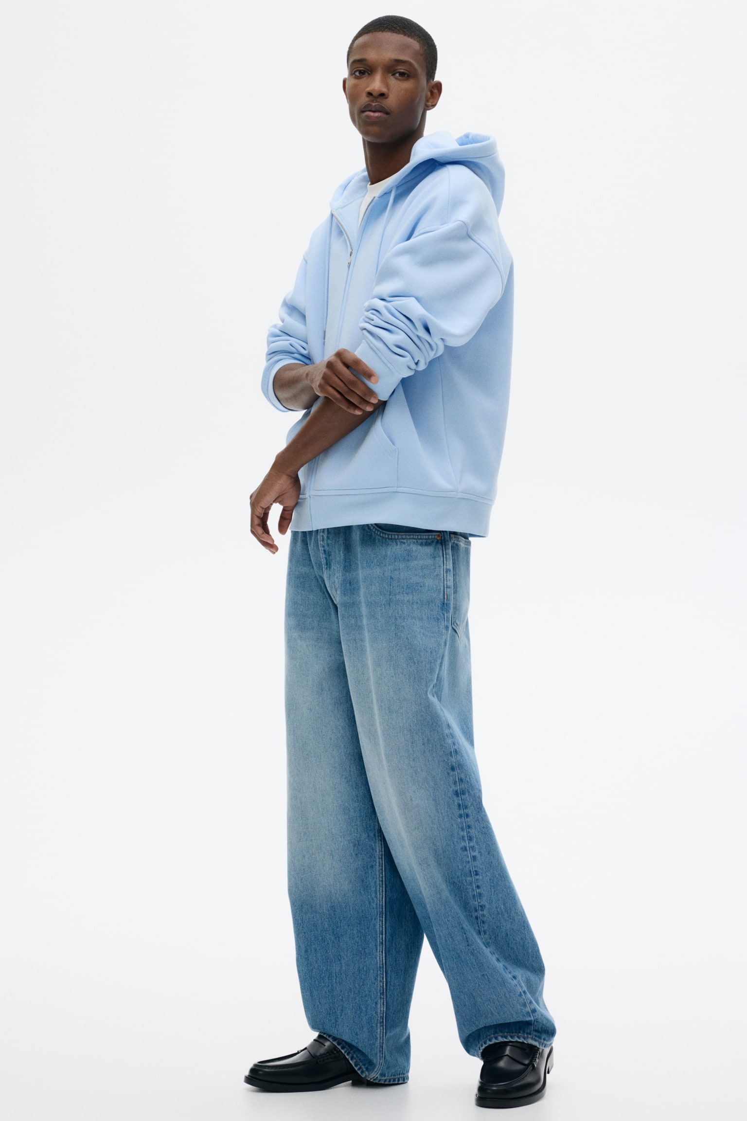 Худі Loose Fit на блискавці - Світло-блакитний/Сливовий/Синій/Коричневий/Зелений хакі/Світло-сірий/Чорний/Темно-сірий/Сірий меланж/Whitw - 5