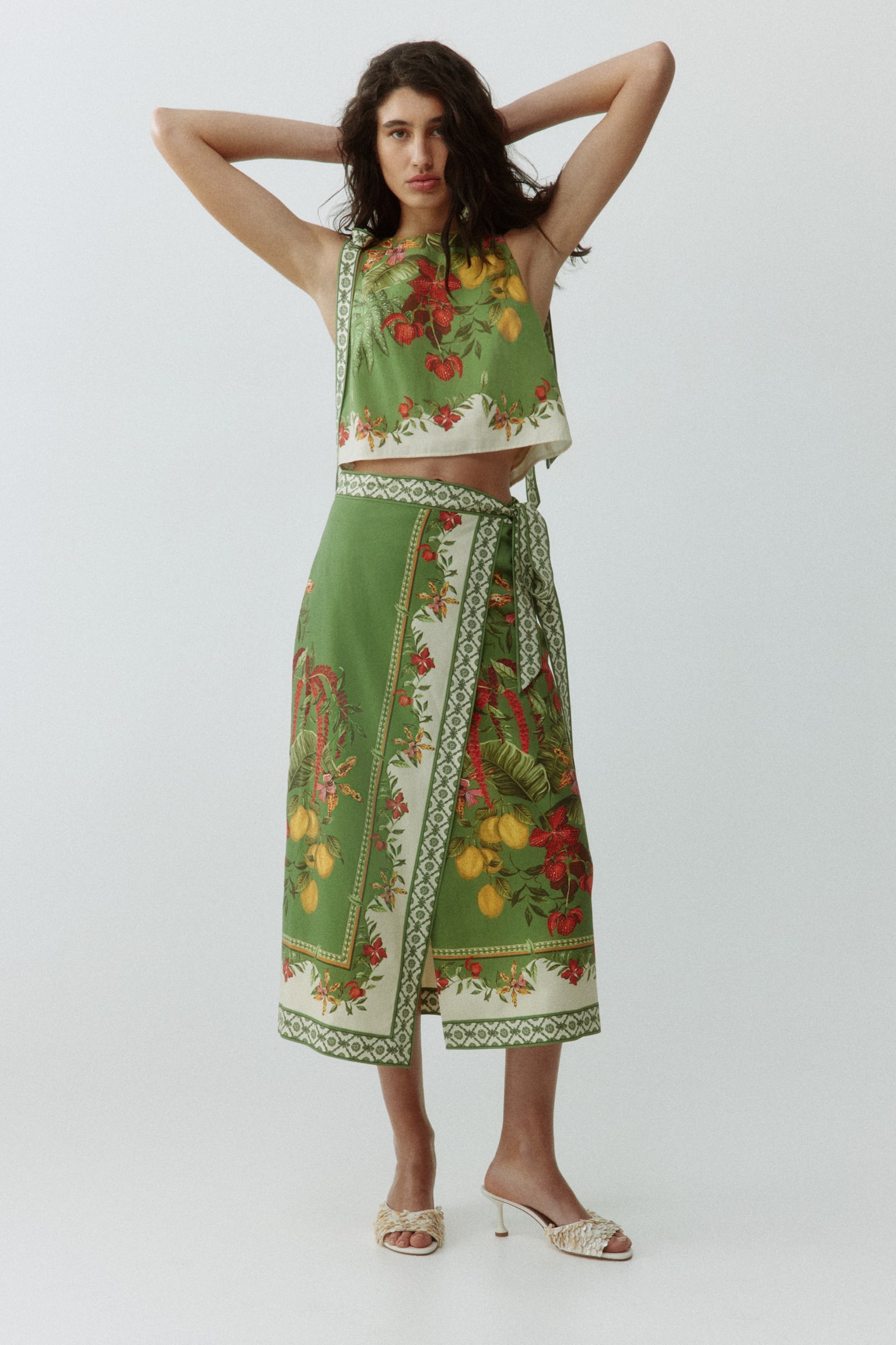 Midi wrap skirt - Green/Flowers - 3