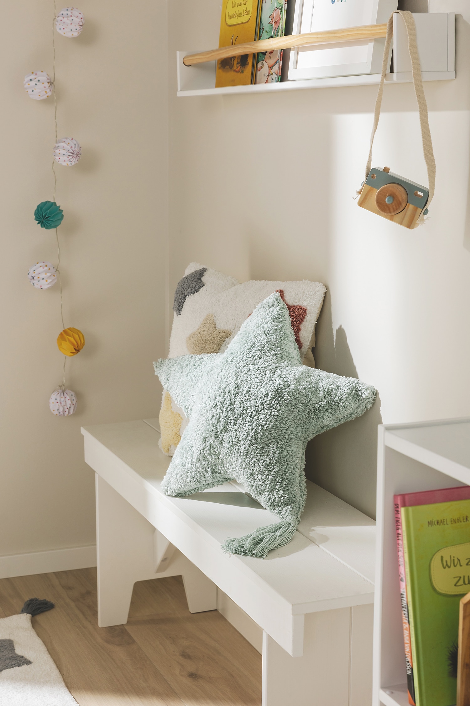 Coussin Stars - Menthe/Crème/Jaune