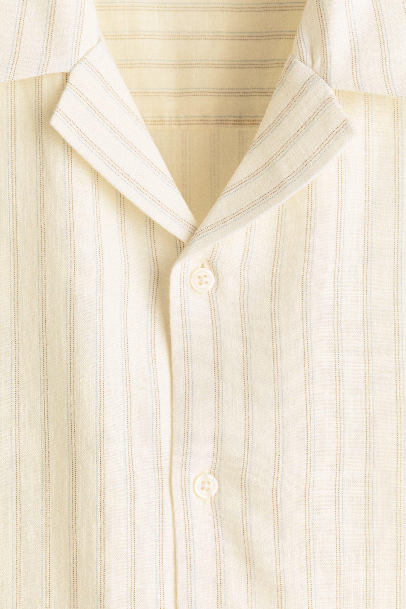 Мужская рубашка H&M Relaxed-Fit Linen-Blend Resort, цвет: Кремовый / Полосатый — фото 7