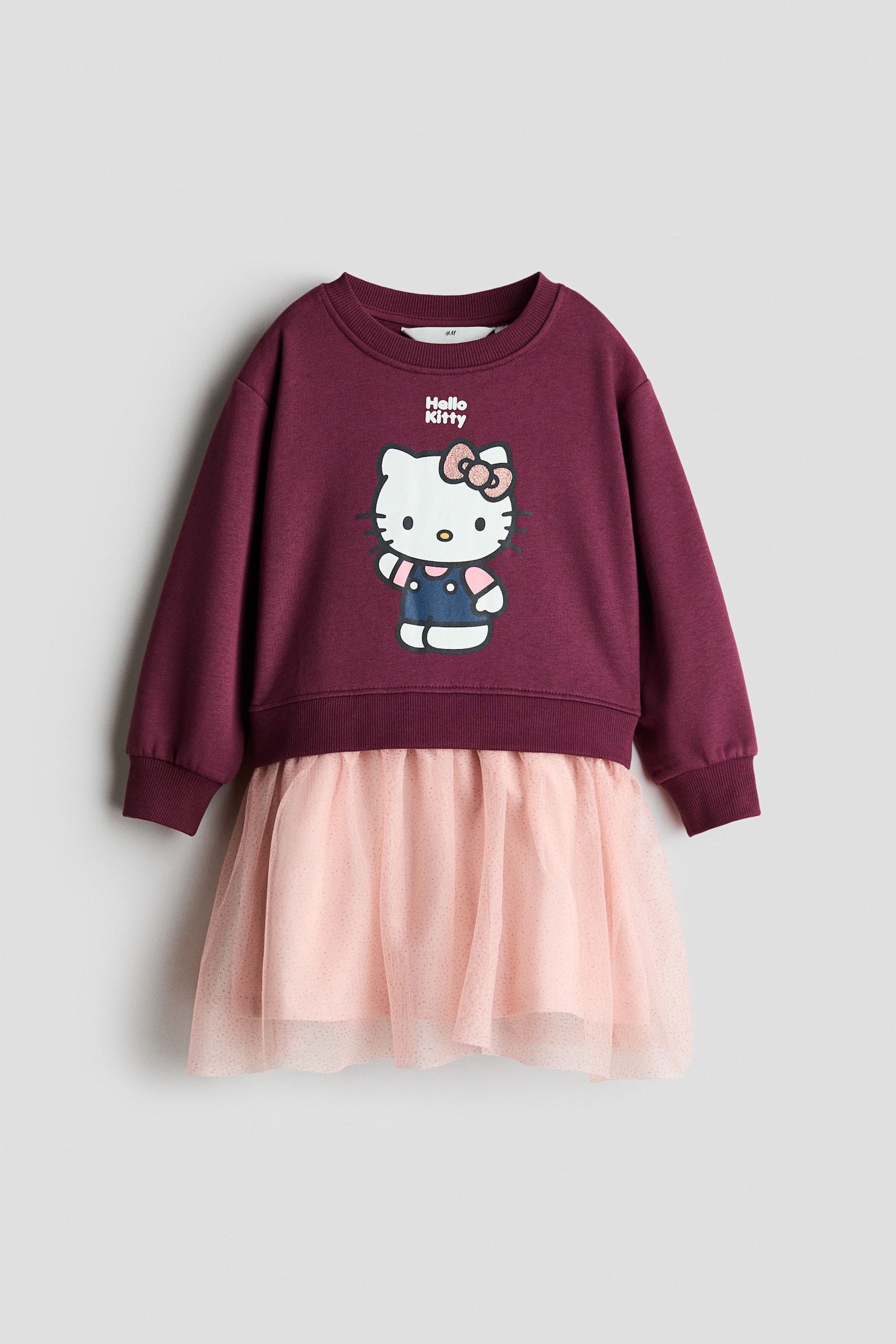 Haljina sa printom i donjim delom od tila - Tamnocrvena/Hello Kitty/Svetlobež/Mifi
