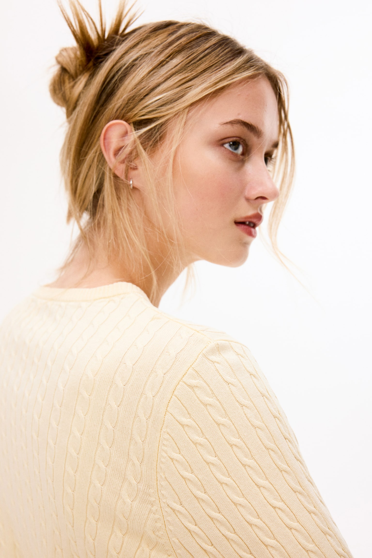 Cable-knit cardigan - Light yellow/Navy blue/Light blue - 6