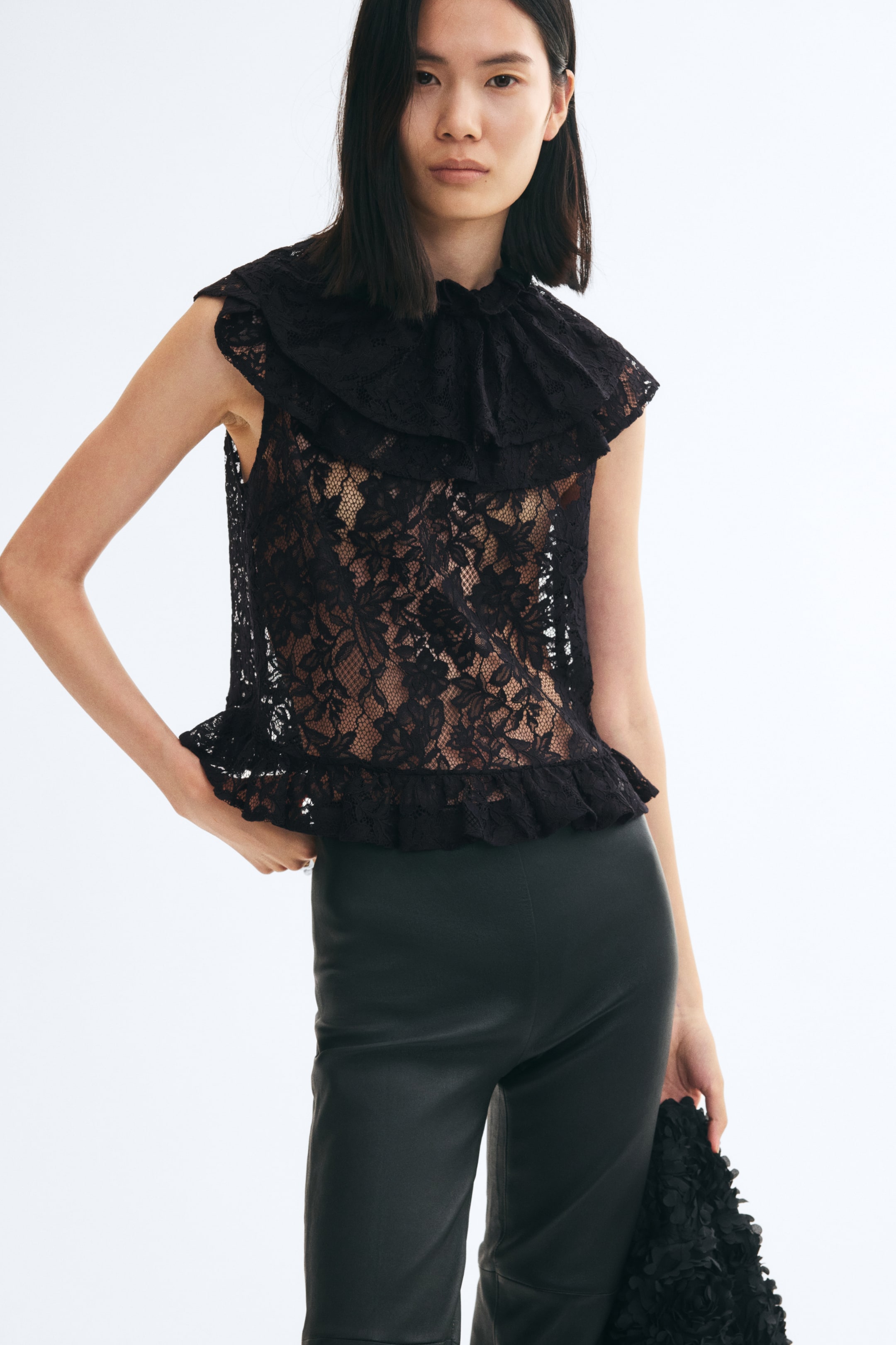 Frill-trimmed lace top
