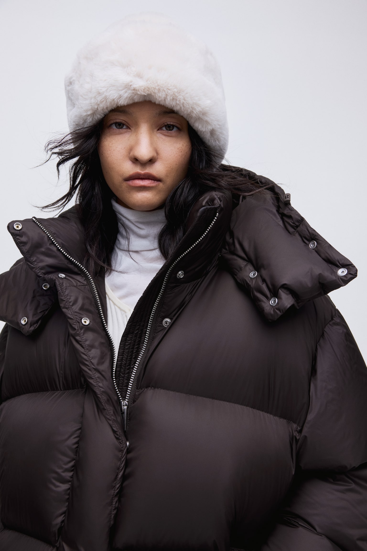 Hooded down puffer jacket - Dark brown/Dark greige/Black - 5