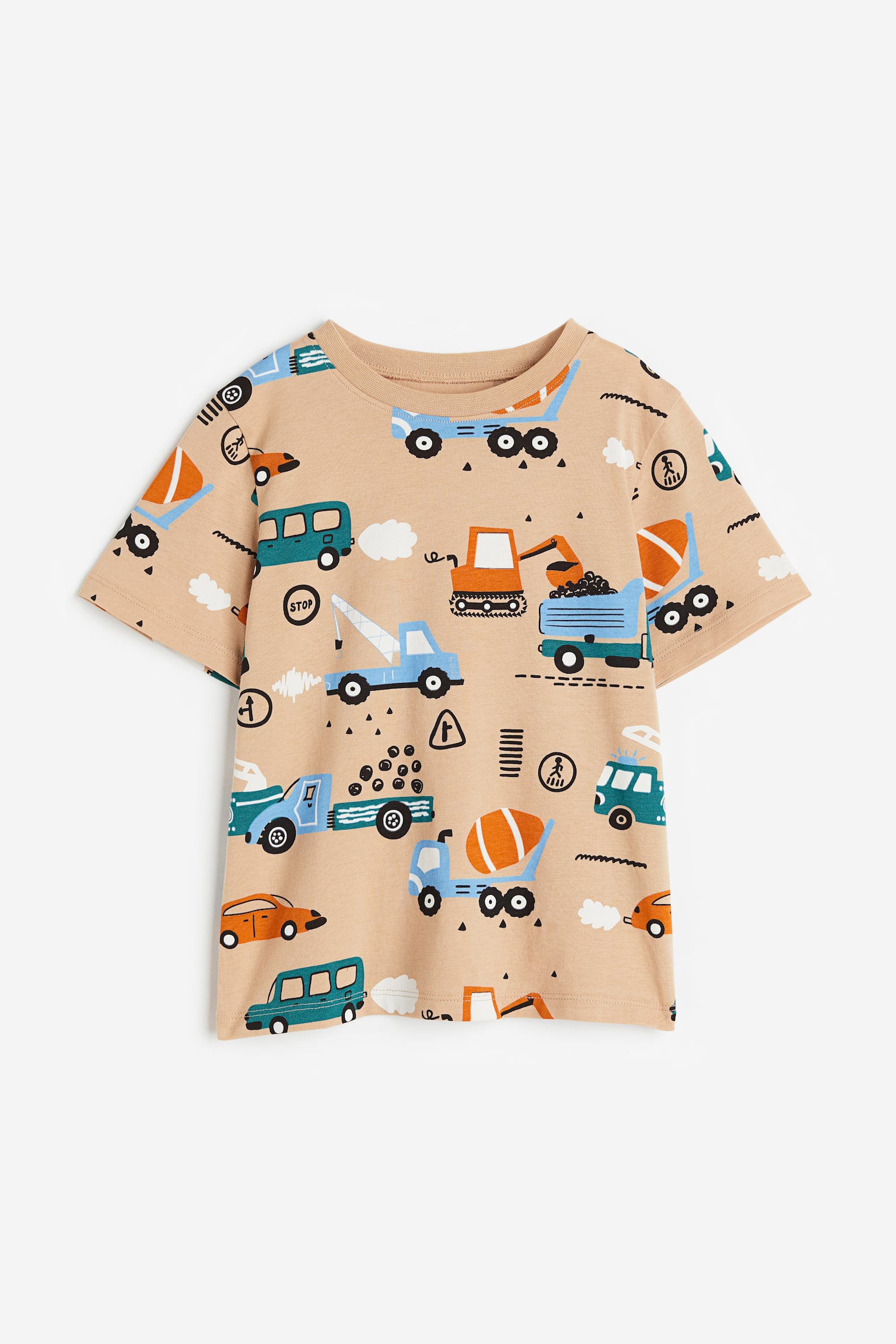 Cotton T-shirt - Beige/cars