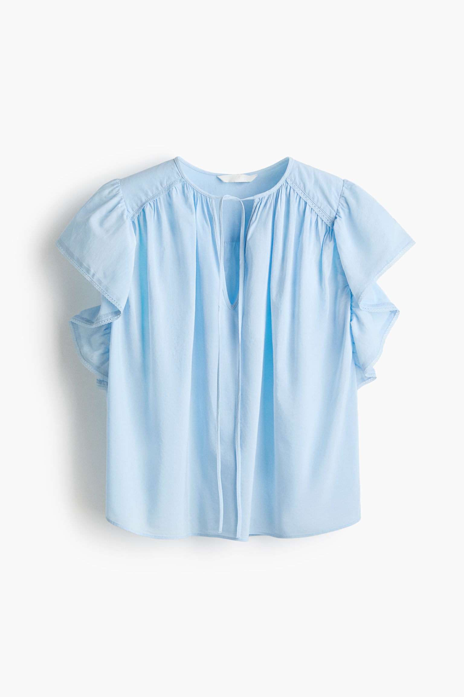 Женская блузка H&M Flutter-Sleeved Lace-Trimmed, цвет: Светлый синий — фото 1