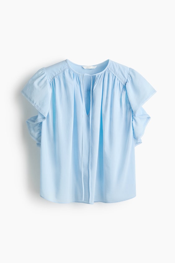 Женские блузки H&M Flutter-Sleeved Lace-Trimmed Blouse