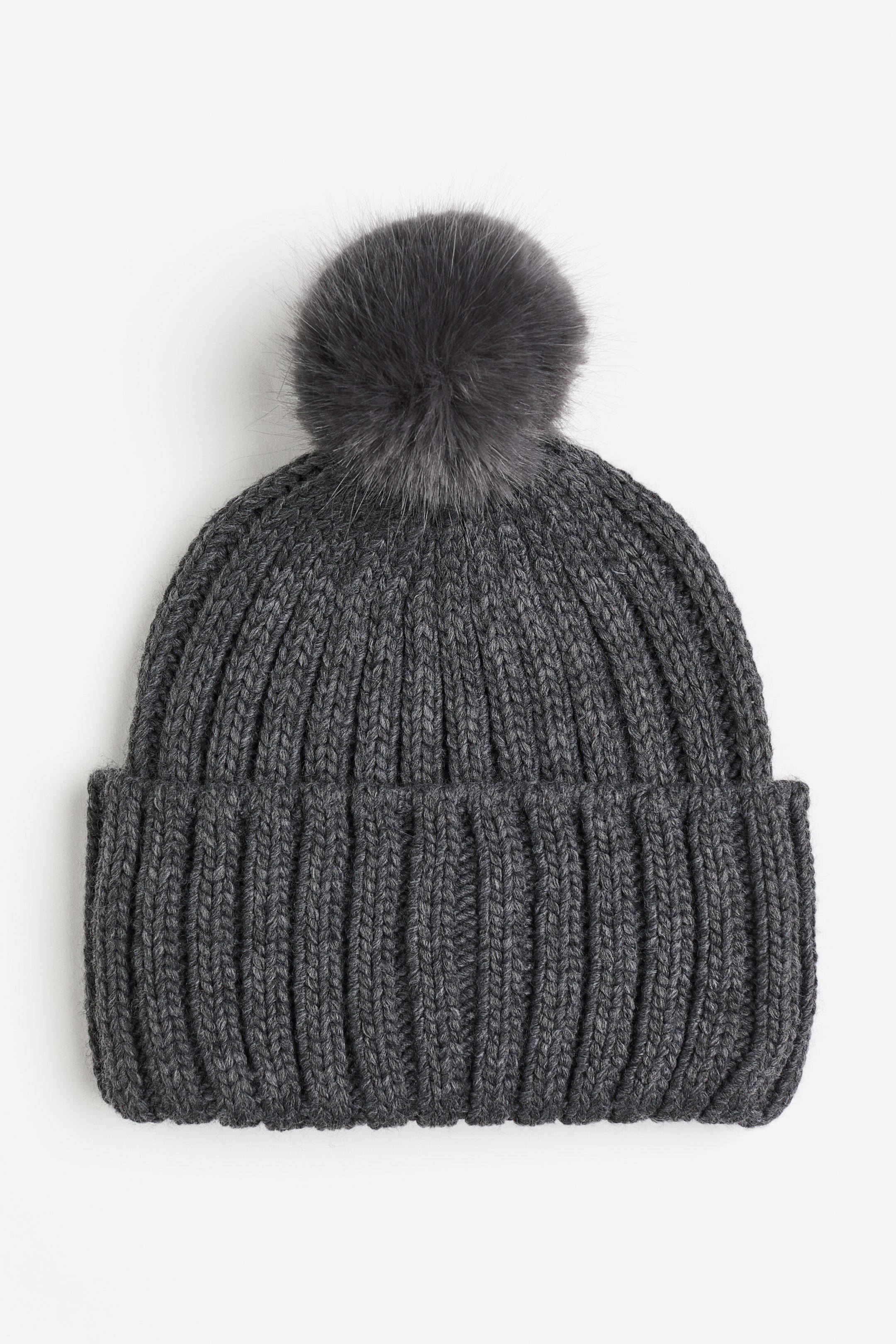 Rib-Knit Pompom Beanie