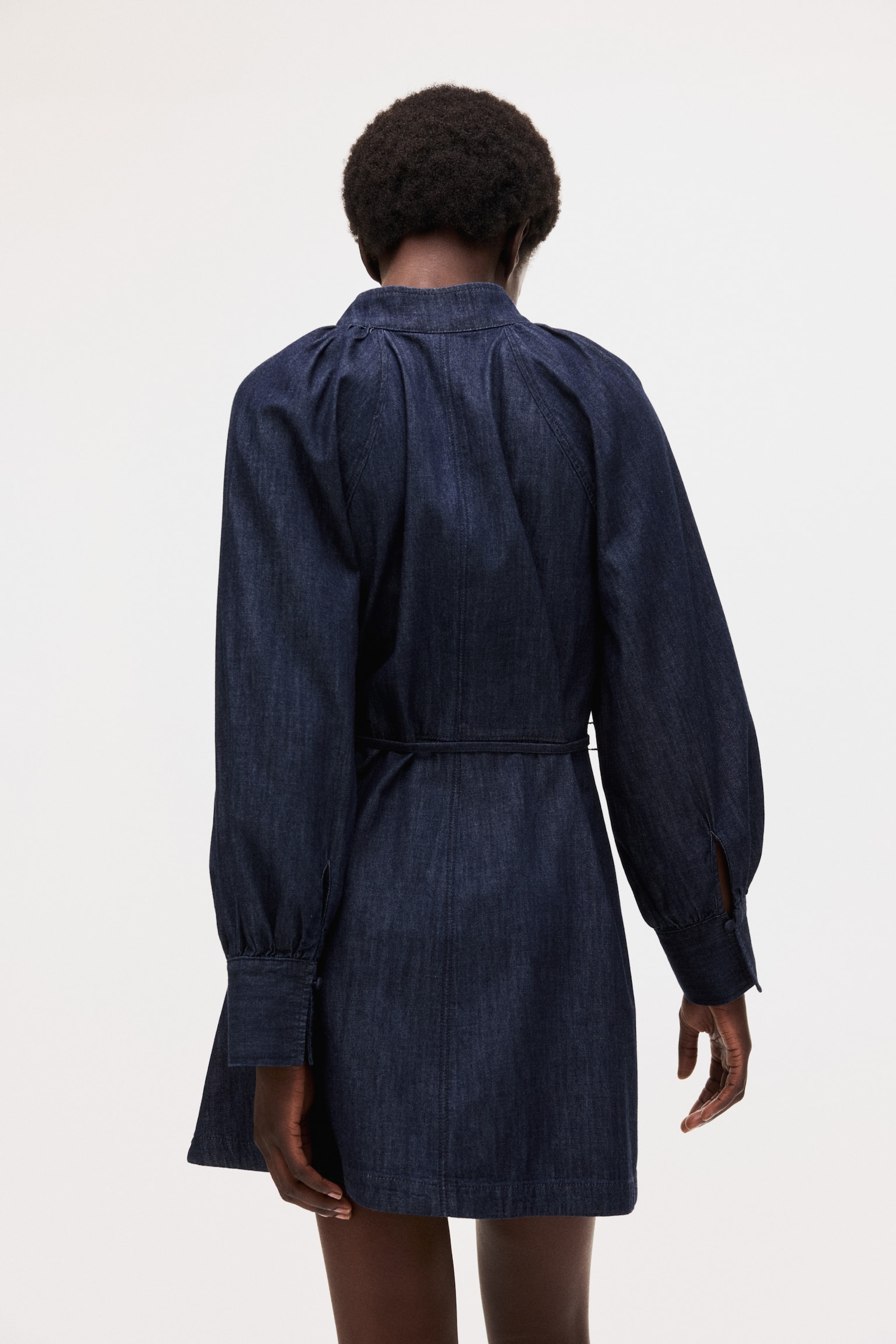 Tie-belt denim dress - Dark denim blue - 4