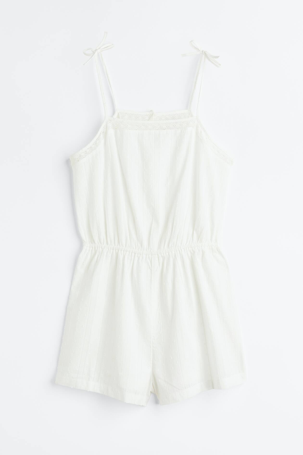 Cotton playsuit Square neckline Sleeveless White Ladies H&M GB