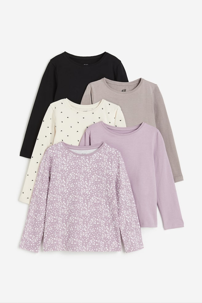 5-pack jersey tops - Dusty lilac/Floral/Dark grey/Spotted/Dark red/Old rose/White/Light green/Purple - 1