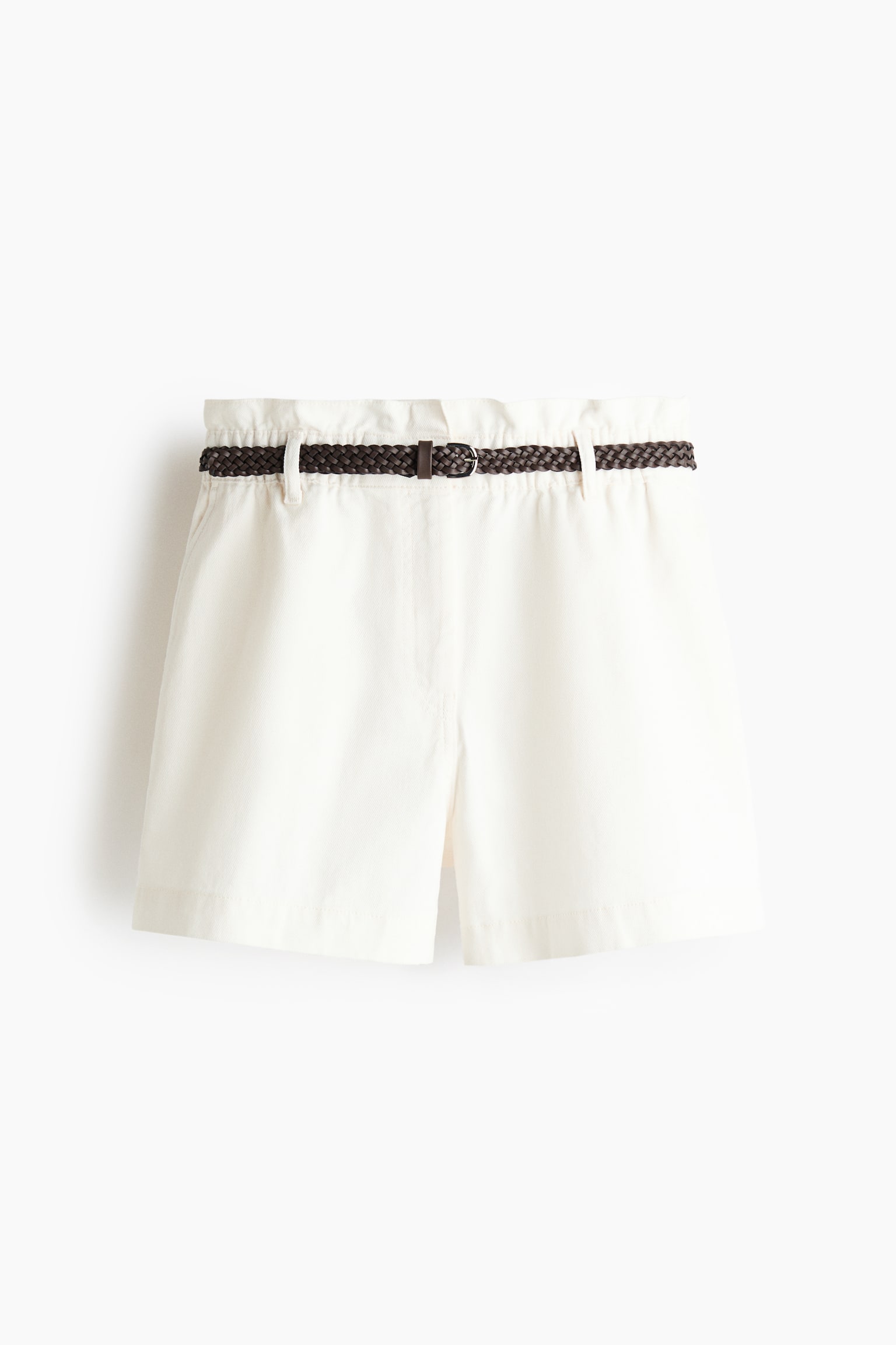 Belted twill shorts - White/Khaki green/Beige - 1