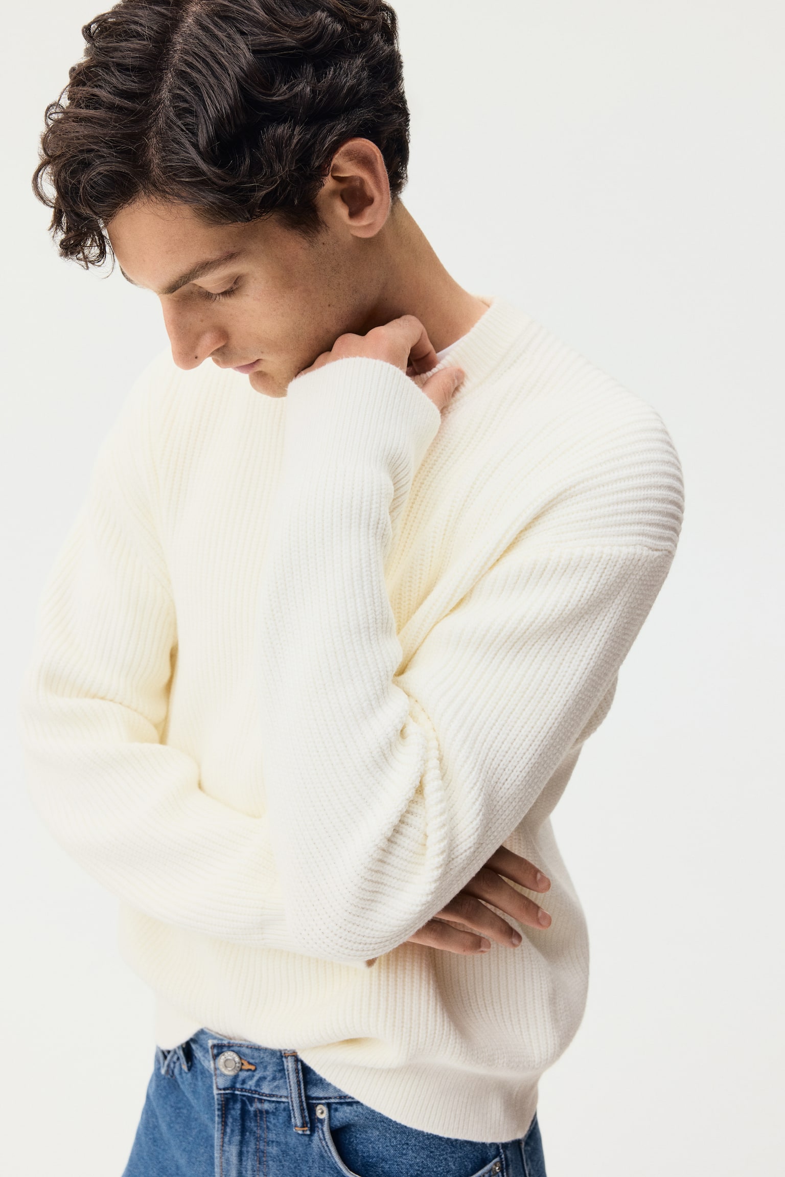 Suéter tejido Relaxed Fit - Crema/Azul marino/Gris pardo - 7