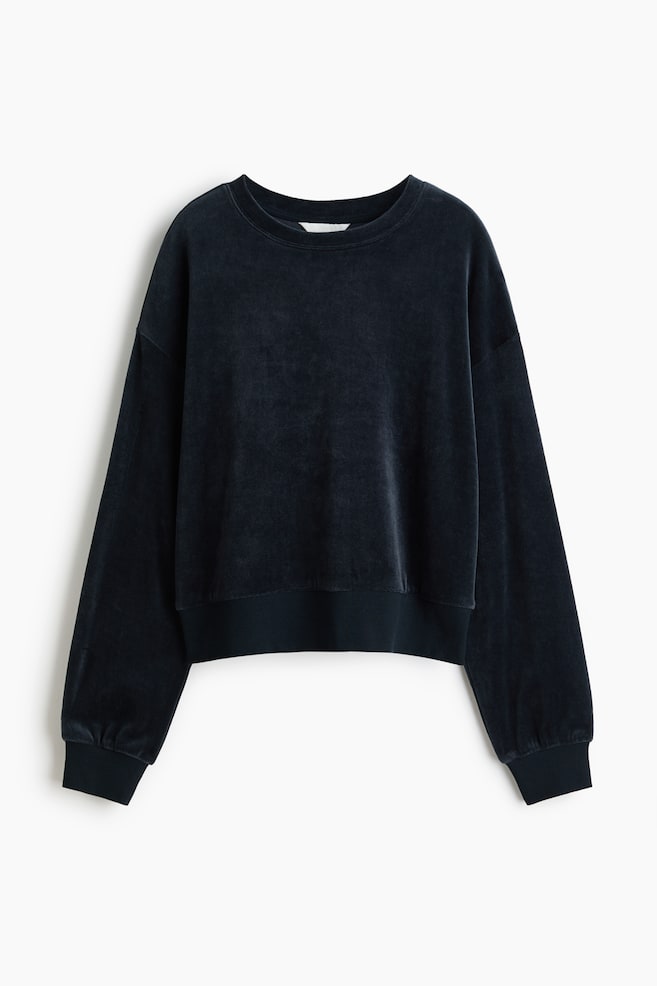 Sweatshirt aus Velours - Dunkelblau/Dunkles Mattrosa - 1