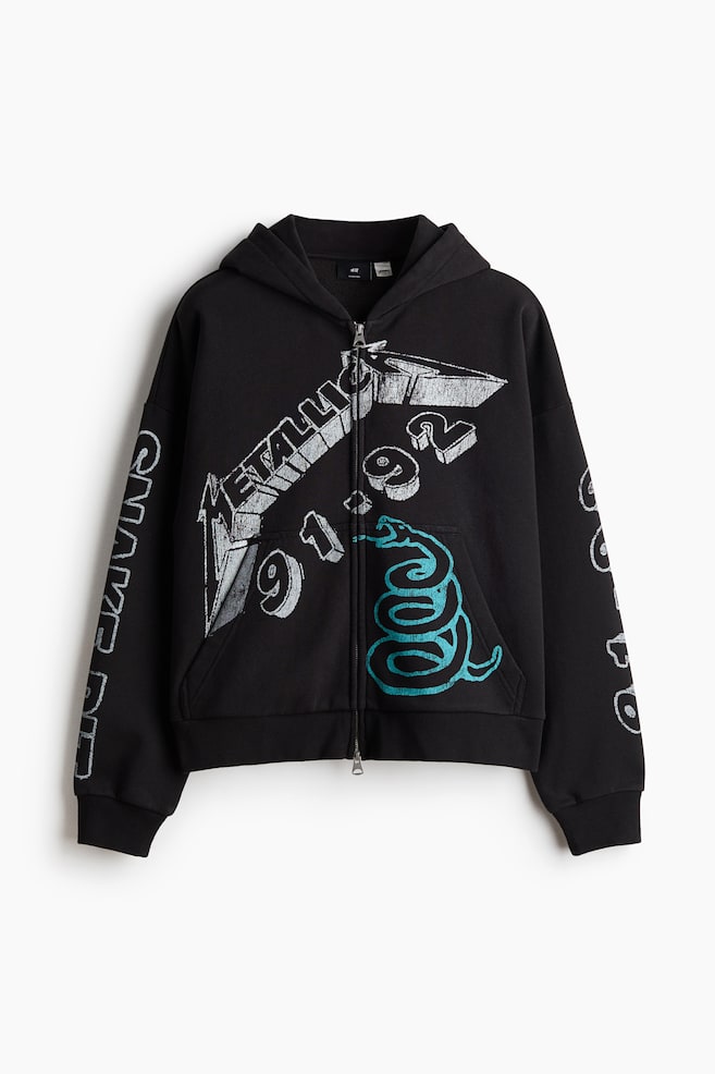 Oversized Printed Hooded Jacket - Black/Metallica/Light blue/Iron Maiden/Black/Honda - 1