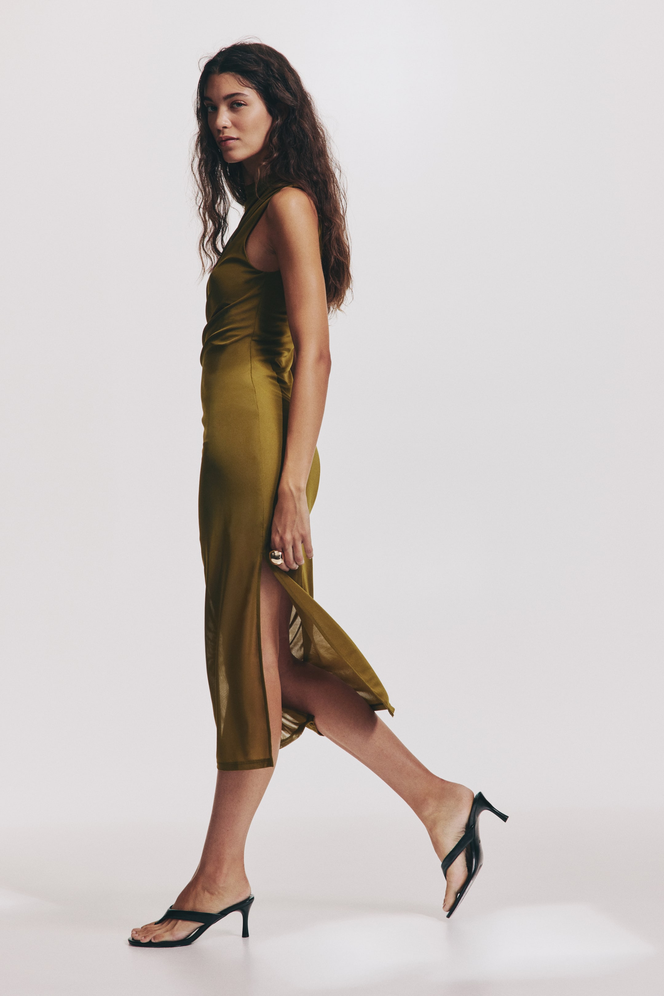 View larger image: Draped Midi Dress - Golden olive - Ladies | H&M US 3