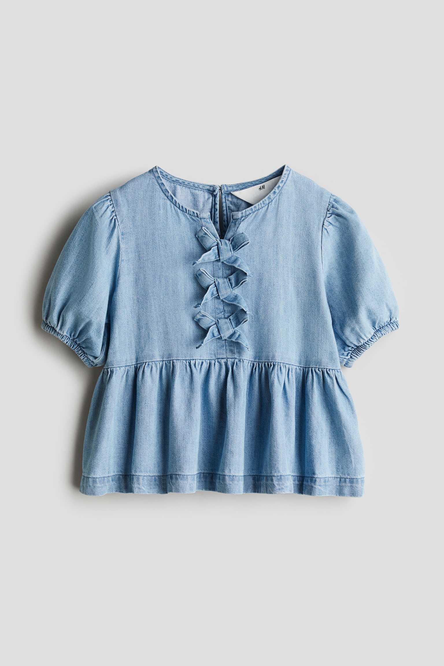 Bow-detail peplum blouse - Light denim blue/White - 1