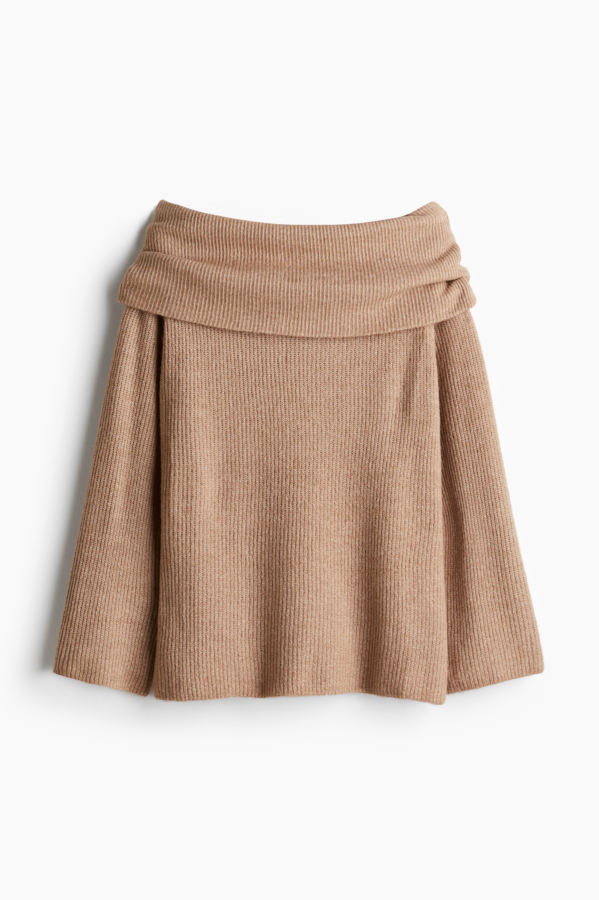 Dames - Beige gemêleerd Ribgebreide off-the-shouldertrui - Size: XS  - H&M