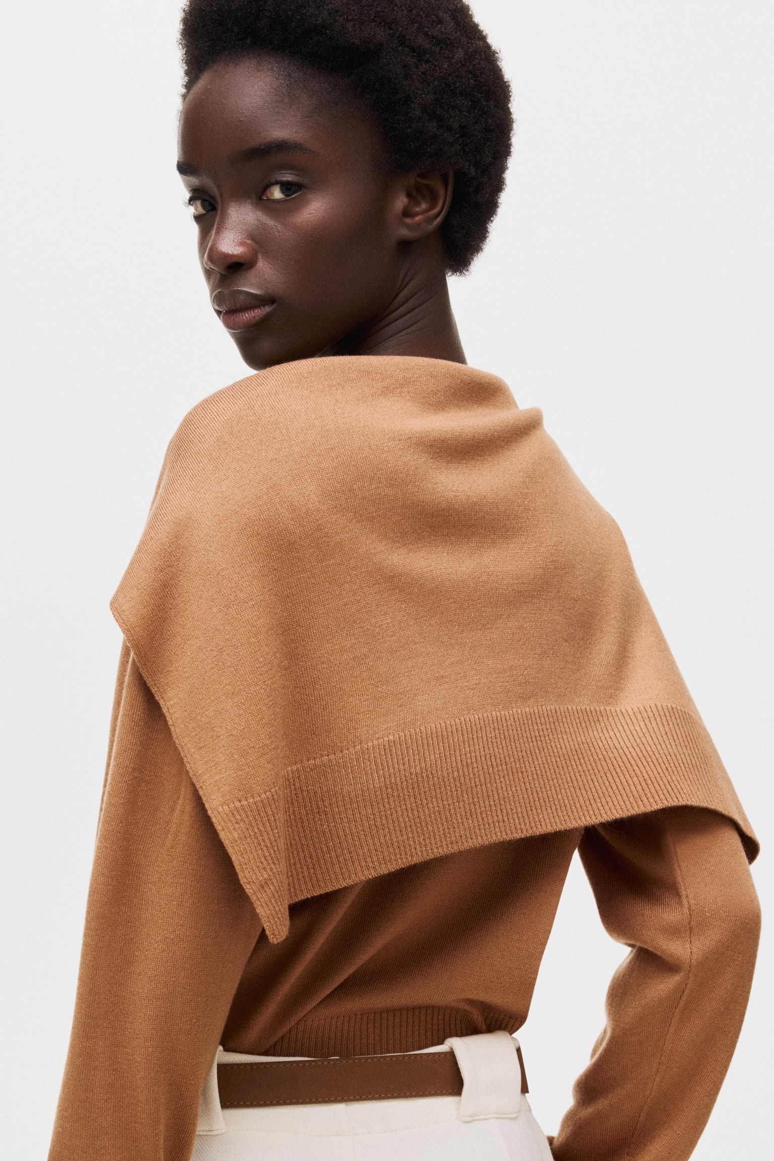 Scarf-detail jumper - Light brown - 8