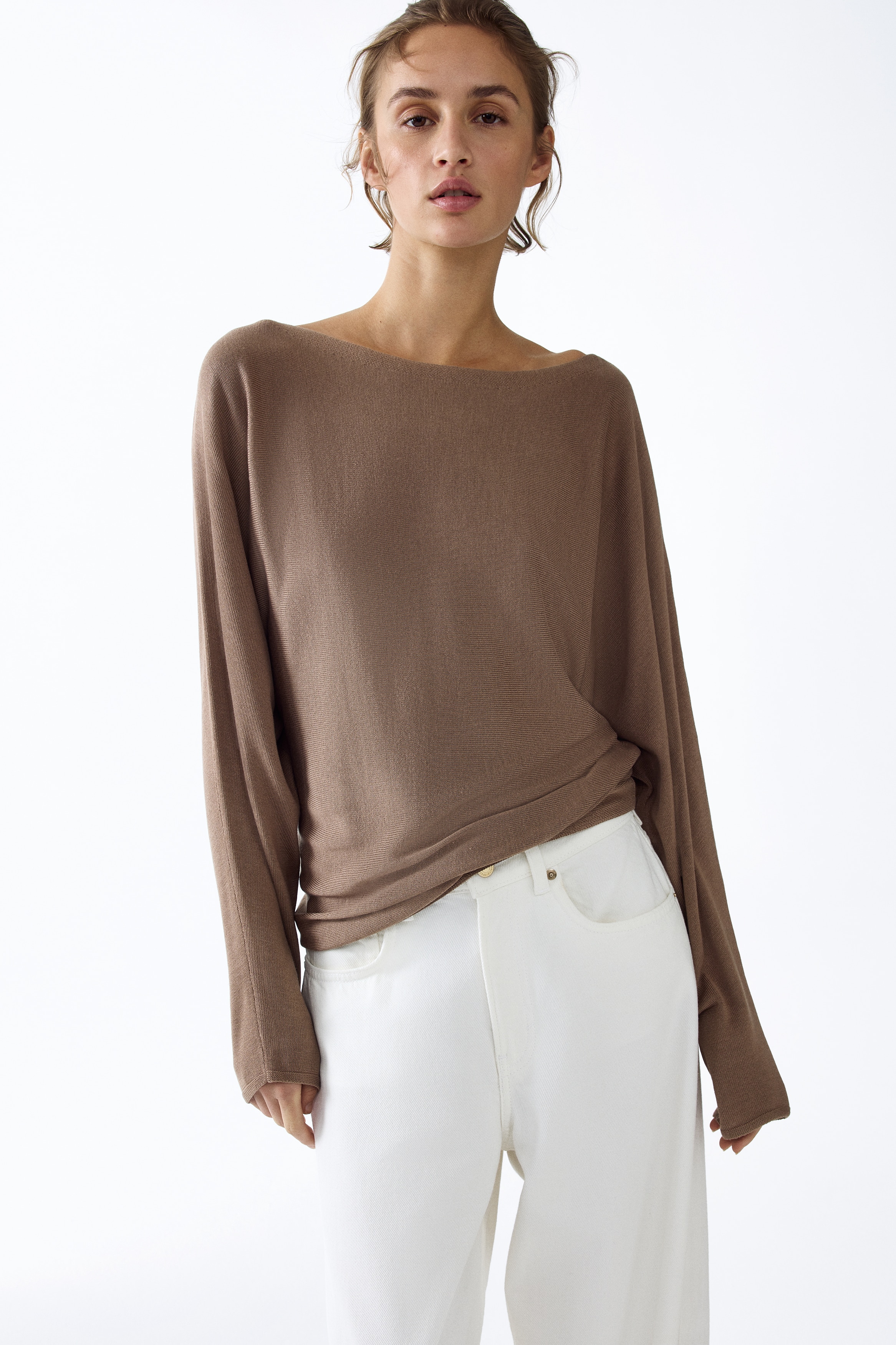Pullover mit U-Boot-Ausschnitt - Dunkelbeige/Hellbeige/Dunkelbeige